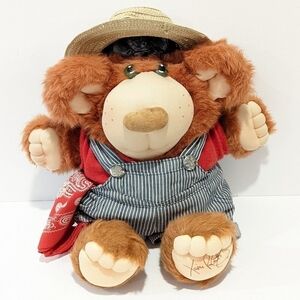Vintage Cabbage Patch Kids Furskins Bubba Teddy Bear Plush 14” Conductor Train